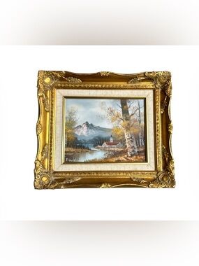 Vintage Signed Original Oil Painting Gold Ornate Wooden Frame 15.5” x 13”